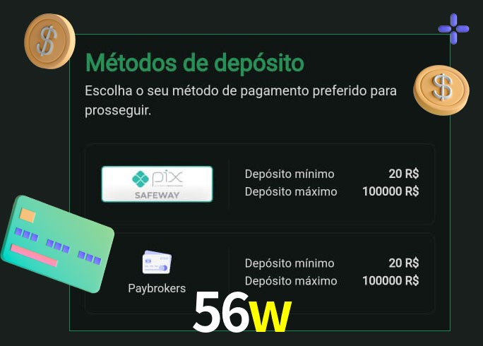 O cassino 56w oferece uma grande variedade de métodos de pagamento
